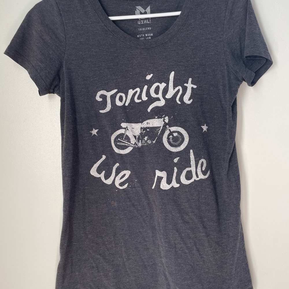 Gray Graphic Tee with Motorcycle Print